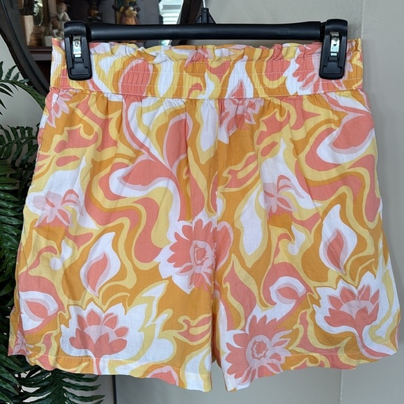 BP Nordstrom Smocked Waist Retro Hippie Shorts Yellow Pink Floral Lined Boho - Picture 7 of 14